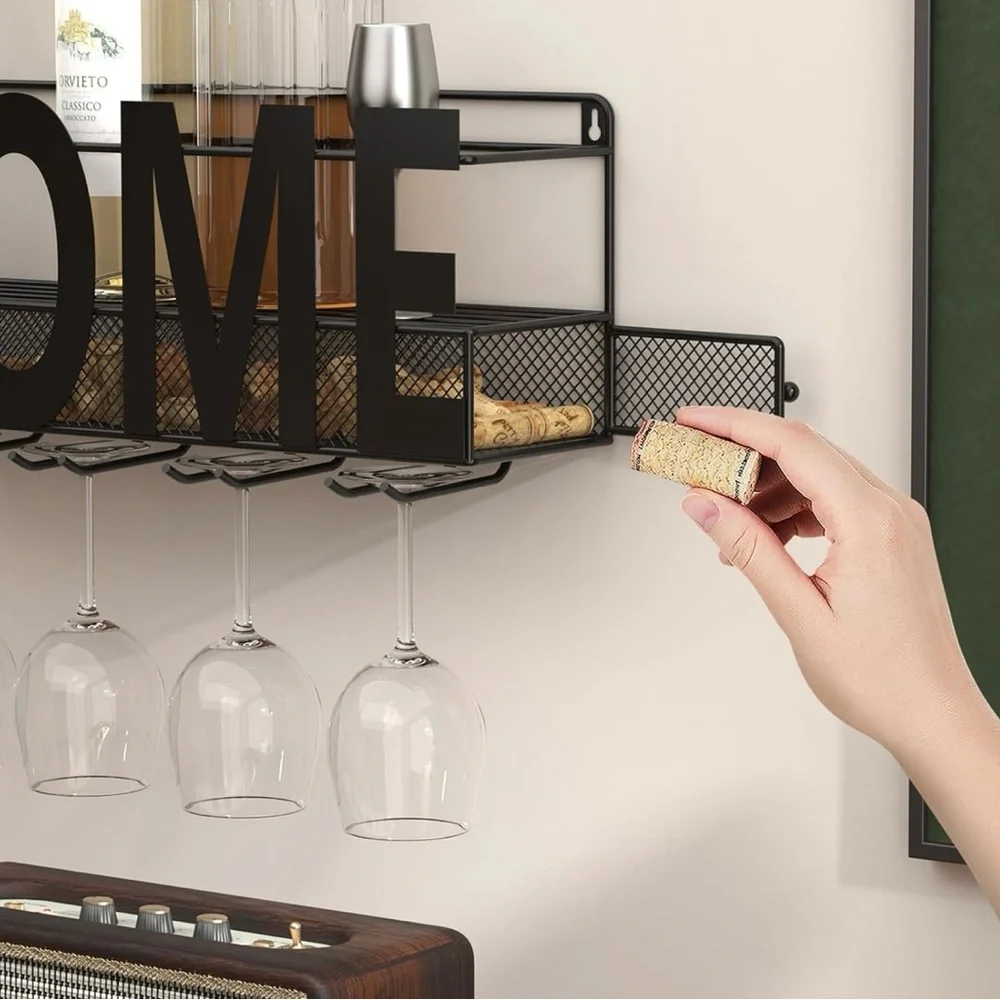 Home Wall Mount Wine Rack Black Metal